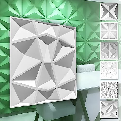 HEXIM 3D Wandpaneele, PVC Kunststoff weiß - Diamond Design Paneele 50x50cm Wandverkleidung (3QM HD094) Gaming Ideen Wohnzimmer kleben von HEXIM