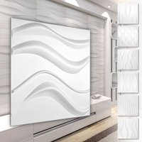 3D Wandpaneele aus pvc Kunststoff - weiße Wandverkleidung mit 3D Optik - Wave Motive: 1 Platte / Muster, HD007 von HEXIM
