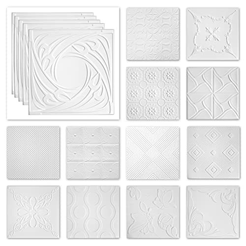 Deckenplatten aus Styropor XPS - Weiße Deckenpaneele pflegeleicht & robust - (20QM Sparpaket NR.101 50x50cm) Polystyrol Wandverkleidung Decke Paneel von HEXIM