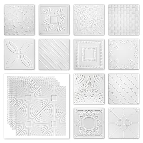 Deckenplatten aus Styropor XPS - Weiße Dekorplatten leicht & formfest - (20QM Sparpaket NR.12 50x50cm) Polystyrol Wandverkleidung Decke Paneel weiß von HEXIM