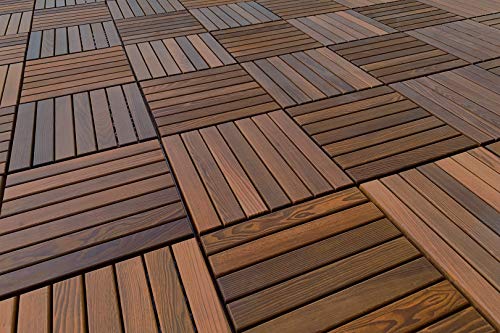 HEXIM Terrassenfliesen 33x33cm Klickfliesen Thermoesche Holzfliesen Balkonfliesen - (18 Stück) Bodenplatten Terrasse Garten Klickfliese Außenbereich von HEXIM