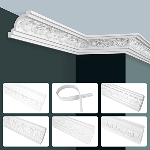 GRAND DECOR Stuckleisten Decke Barock Stil, PU Hartschaum & Flexibel - 2m Deckenleisten gemustert Polyurethan Abschlussleiste (2 Meter C754 flexi) von HEXIM