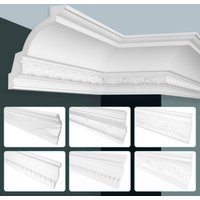 GRAND DECOR Stuckleisten Decke Barock Stil, PU Hartschaum weiß - 2m Deckenleisten gemustert C-Serie: 10 Meter / 5 Leisten, C784 - 70x80mm von HEXIM