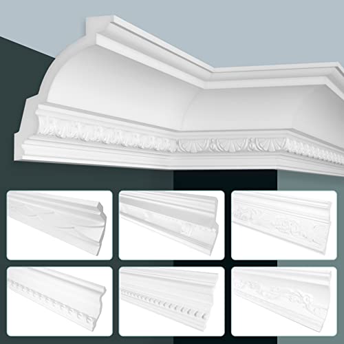 GRAND DECOR Stuckleisten Decke Barock Stil, PU Hartschaum weiß - 2m Deckenleisten gemustert Dekorbau Deckenabschlussleisten Dekor (20 Meter C767) von HEXIM