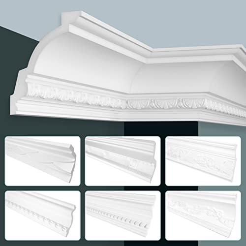 GRAND DECOR Stuckleisten Decke Barock Stil, PU Hartschaum weiß - 2m Deckenleisten gemustert Zierprofile Leisten Deckenprofil Stukatur (2 Meter C705) von HEXIM