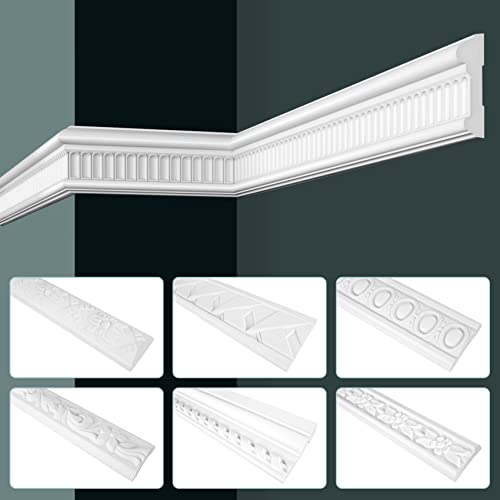 GRAND DECOR Stuckleisten Wand flach Barock Stil, PU Hartschaum weiß - 2m Wandleisten gemustert Zierleisten Flachprofile Polyurethan (30 Meter CR912) von HEXIM