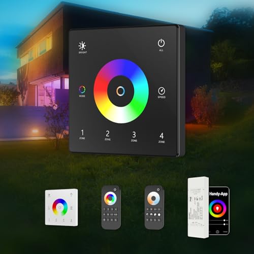 HEXIM 12-48V LED Controller & Fernbendienung - Smart Home & Phone Sprachsteuerung Alexa Google Assistant (modellabhängig) - (TW5-4 Schwarz - 4 Zonen Wandschalter) von HEXIM