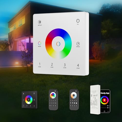 HEXIM 12-48V LED Controller & Fernbendienung - Smart Home & Phone Sprachsteuerung Alexa Google Assistant (modellabhängig) - (TW5-4 Weiß - 4 Zonen Wandschalter) von HEXIM