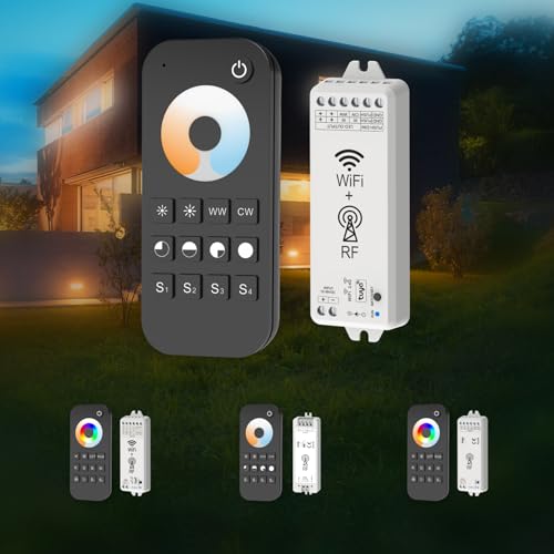 HEXIM 12-36V LED Controller & Fernbedienung Set - Wi-FI & RF Steuerung LED Beleuchtung. RGB/W/CCT Alexa Smart Home & Phone kompatibel - Tuya App (WT1+RT2, CCT Wifi RF Controller+Fernbedienung) von HEXIM