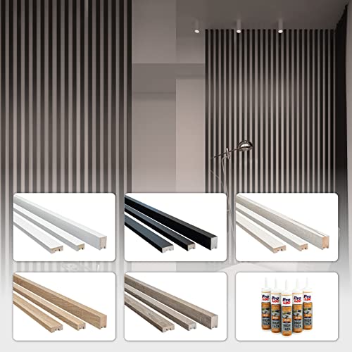 HEXIM 2,7m Lamellen MDF Holz - Lamellenwand Raumteiler Top Design Holzlamellen Wandverkleidung - (8 Stück - Abdecksticker Black Edition) American Shutters Wand von HEXIM