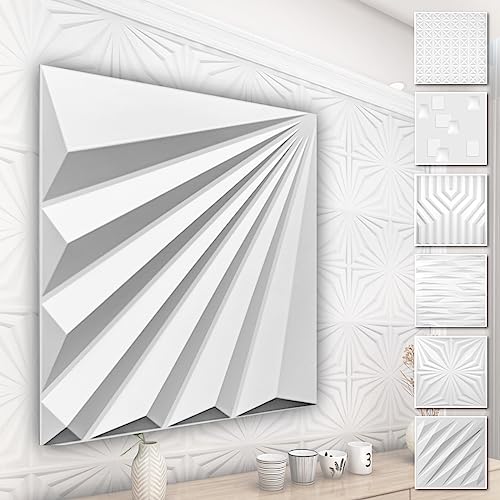 HEXIM 3D Wandpaneele, PVC Kunststoff weiß - Abstrakt Design Paneele 50x50cm Wandverkleidung (0.25QM HD142) Wandvertafelung 3dwandpaneele von HEXIM