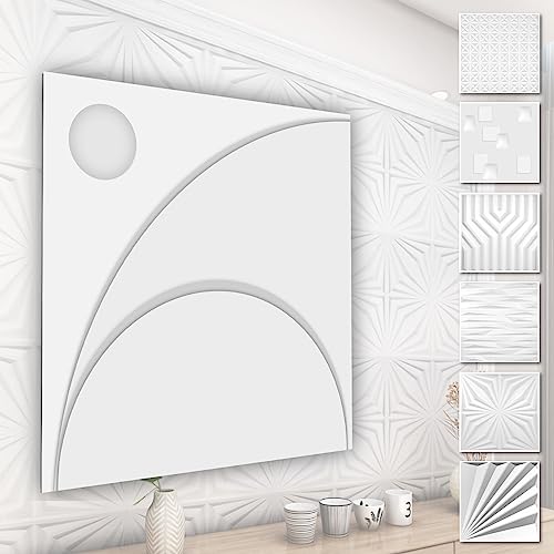 HEXIM 3D Wandpaneele, PVC Kunststoff weiß - Abstrakt Design Paneele 50x50cm Wandverkleidung (2QM HD129) PVC Material Wandtattoo Deckenplatten von HEXIM