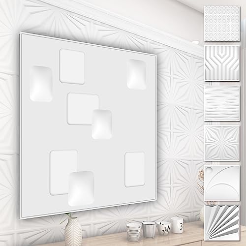 HEXIM 3D Wandpaneele, PVC Kunststoff weiß - Abstrakt Design Paneele 50x50cm Wandverkleidung (5QM HD009) Wand- und Deckengestaltung Wandtapete von HEXIM