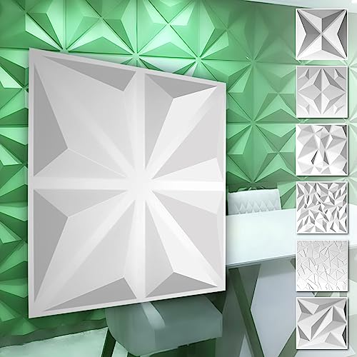 HEXIM 3D Wandpaneele, PVC Kunststoff weiß - Diamond Design Paneele 50x50cm Wandverkleidung (3QM HD017) Kunststoffplatten Wellenoptik von HEXIM