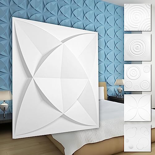 HEXIM 3D Wandpaneele, PVC Kunststoff weiß - Kreis Design Paneele 50x50cm Wandverkleidung (0.25QM HD112) Deckenpaneel Wandverkleidung von HEXIM