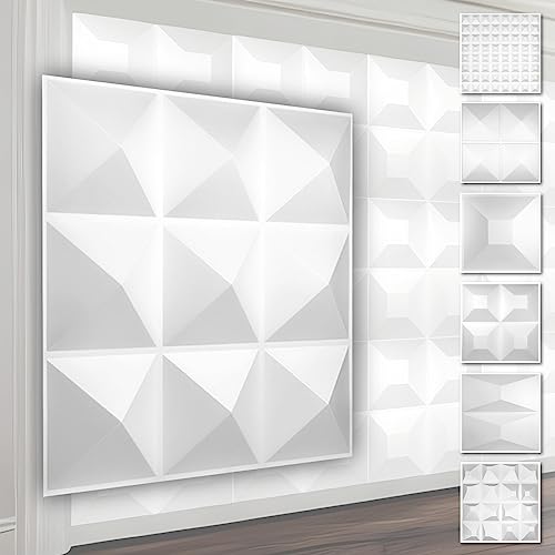 HEXIM 3D Wandpaneele, PVC Kunststoff weiß - Pyramiden Design Paneele 50x50cm Wandverkleidung (0.25QM HD004) Pyramide Wandverkleidung von HEXIM
