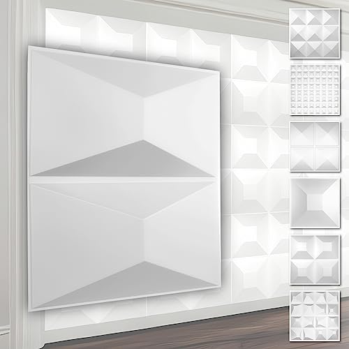 HEXIM 3D Wandpaneele, PVC Kunststoff weiß - Pyramiden Design Paneele 50x50cm Wandverkleidung (0.25QM HD028) Hintergrund Paneele weiß von HEXIM