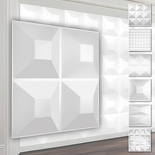 HEXIM 3D Wandpaneele, PVC Kunststoff weiß - Pyramiden Design Paneele 50x50cm Wandverkleidung (3QM HD024-1) Vertafelung 3dwandpaneele von HEXIM