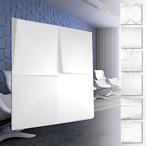 HEXIM 3D Wandpaneele, PVC Kunststoff weiß - Quadrat Design Paneele 50x50cm Wandverkleidung (2QM HD132) Wohnzimmer Ideen Wandhintergrund von HEXIM