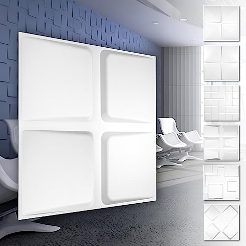 HEXIM 3D Wandpaneele, PVC Kunststoff weiß - Quadrat Design Paneele 50x50cm Wandverkleidung (5QM HD011) weiße Paneele Decke und Wand von HEXIM