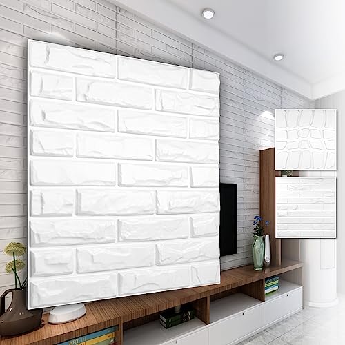HEXIM 3D Wandpaneele, PVC Kunststoff weiß - Steinoptik Design Paneele 50x50cm Wandverkleidung (2QM HD100) Innenwand Dekor glatt modern Steinwand von HEXIM
