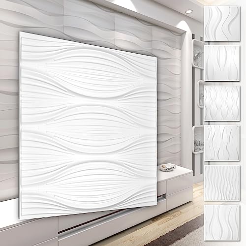 HEXIM 3D Wandpaneele, PVC Kunststoff weiß - Wellen Design Paneele 50x50cm Wandverkleidung (3QM HD130) modern Deckenpaneele Hintergrund von HEXIM