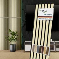 HEXIM Akustikpaneele 140x30cm Wandpaneele Grande Lamellen 0,42m² Holzpaneel Wand 21mm Holz Filz: Light Ash, 1 Paneel - 0.425m² von HEXIM