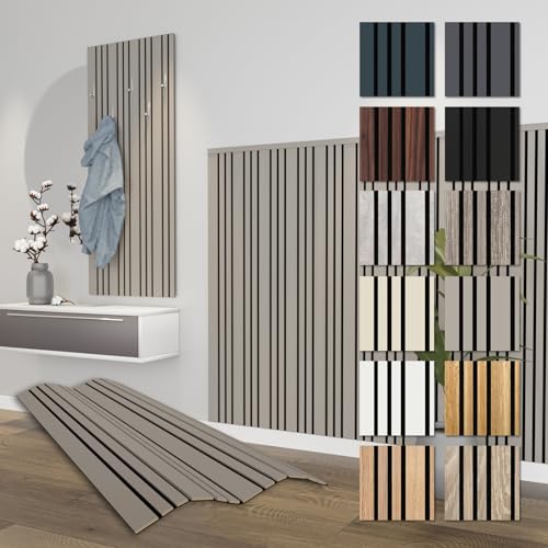 HEXIM Akustikpaneele Holz 138,5x60cm Mila - flexible Wandpaneele 4er Set (3,32m²) Wanddeko Holzpaneele Wand Kombipaneel Wandverkleidung Schalldämmung Akustikfilz grau Sandgrey von HEXIM