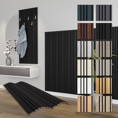 HEXIM Akustikpaneele Holz 138,5x60cm Mila - flexible Wandpaneele 4er Set (3,32m²) Wanddeko Holzpaneele Wand Kombipaneel Wandverkleidung Schalldämmung Akustikfilz schwarz Black Edition von HEXIM