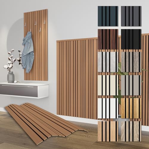 HEXIM Akustikpaneele Holz 138,5x60cm Mila - flexible Wandpaneele 8er Set (6,64m²) Wanddeko Holzpaneele Wand Kombipaneel Wandverkleidung Schalldämmung Akustikfilz braun Teak von HEXIM