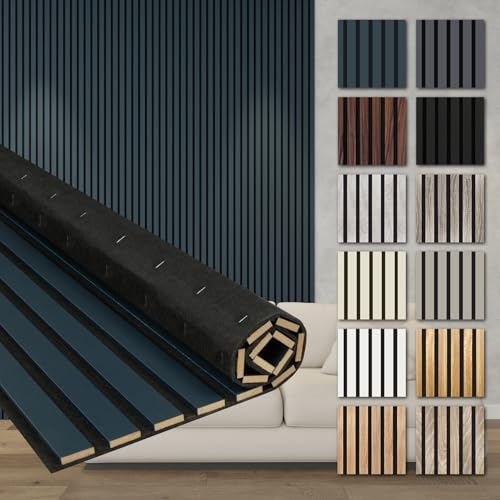 HEXIM Akustikpaneele Holz 278x60cm - Holzpaneele Wand Lamellenwand flexibel MDF Wandpaneele TV Wandverkleidung Holzwand Deko blau (6 Paneele / 10,02 m² Ocean - AP04) von HEXIM