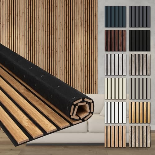 HEXIM Akustikpaneele Holz 278x60cm - Holzpaneele Wand Lamellenwand flexibel MDF Wandpaneele TV Wandverkleidung Holzwand Deko hellbraun (1 Paneel / 1,67 m² Pecan - AP08) von HEXIM