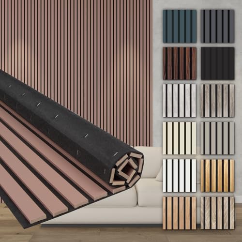 HEXIM Akustikpaneele Holz 278x60cm - Holzpaneele Wand Lamellenwand flexibel MDF Wandpaneele TV Wandverkleidung Holzwand Deko rot (1 Paneel / 1,67 m² Mauve - AP03) von HEXIM