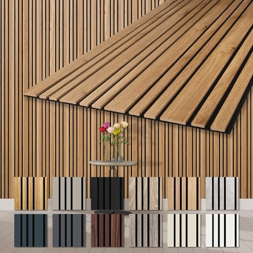 HEXIM Akustikpaneele Holz 278x60cm Mila - flexible Wandpaneele 2er Set (3,34m²) Wanddeko Holzpaneele Wand Kombipaneel Wandverkleidung Schalldämmung Akustikfilz braun Pecan von HEXIM