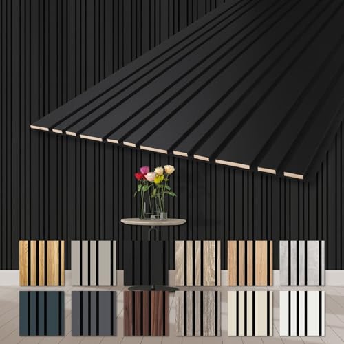 HEXIM Akustikpaneele Holz 278x60cm Mila - flexible Wandpaneele 2er Set (3,34m²) Wanddeko Holzpaneele Wand Kombipaneel Wandverkleidung Schalldämmung Akustikfilz schwarz Black Edition von HEXIM
