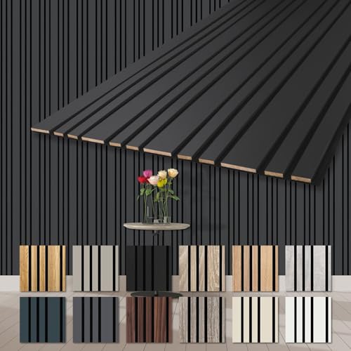 HEXIM Akustikpaneele Holz 278x60cm Mila - flexible Wandpaneele 2er Set (3,34m²) Wanddeko Holzpaneele Wand Kombipaneel Wandverkleidung Schalldämmung Akustikfilz schwarz Black Lead von HEXIM