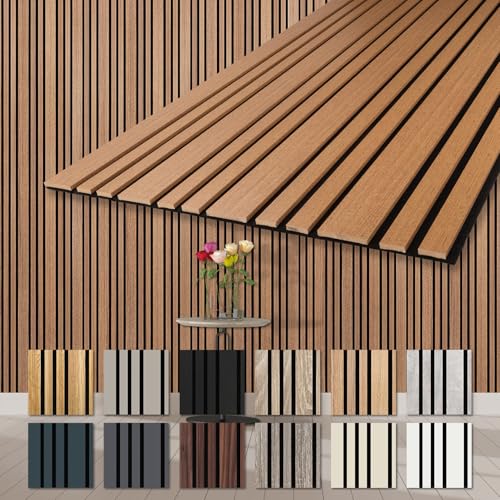 HEXIM Akustikpaneele Holz 278x60cm Mila - flexible Wandpaneele 4er Set (6,68m²) Wanddeko Holzpaneele Wand Kombipaneel Wandverkleidung Schalldämmung Akustikfilz braun Teak von HEXIM