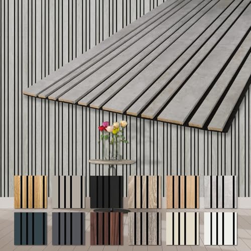 HEXIM Akustikpaneele Holz 278x60cm Mila - flexible Wandpaneele 6er Set (10,02m²) Wanddeko Holzpaneele Wand Kombipaneel Wandverkleidung Schalldämmung Akustikfilz grau Chicago Concrete von HEXIM