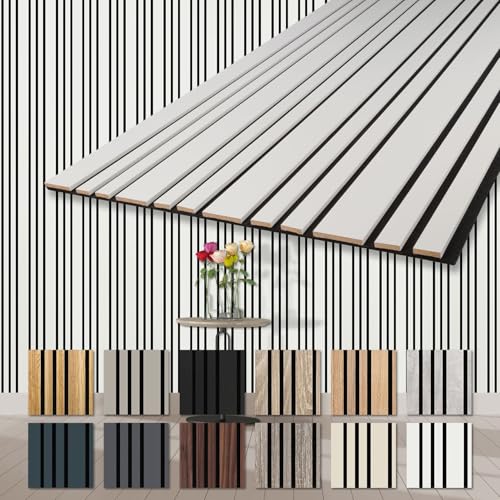HEXIM Akustikpaneele Holz 278x60cm Mila - flexible Wandpaneele 6er Set (10,02m²) Wanddeko Holzpaneele Wand Kombipaneel Wandverkleidung Schalldämmung Akustikfilz weiß White von HEXIM