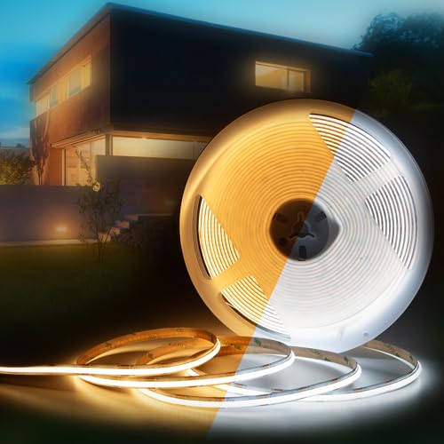 HEXIM COB LED Strip, 1-15 Meter LED Streifen, Auswahl: weiß/CCT/RGB, dimmbar 24V, IP20, 3000-6000K, Band 8mm breit, Lichtband selbstklebend (7,5 Meter kalt- & warmweiß) von HEXIM