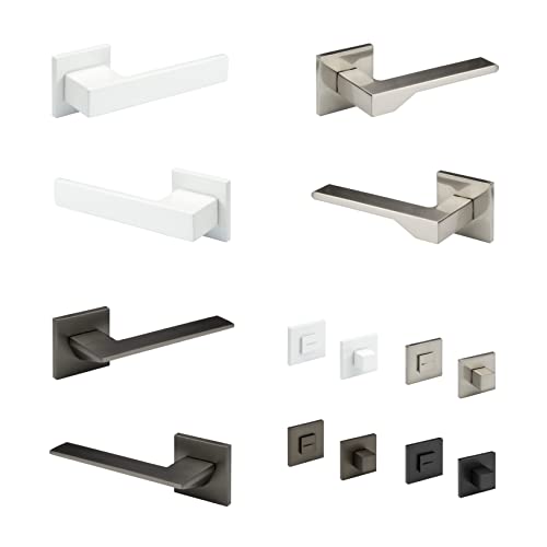 HEXIM Designer Türgarnitur, Zimmer Türgriffe WC/Bad Aluminium matt in 4 Farben - (Türklinke Q01, weiß) Türbeschläge Innentüren door handle von HEXIM