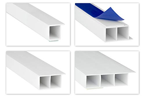 HEXIM Fenster/PVC Deckleisten 15mm - Hohlkammerprofile, wahlweise mit Schaumklebeband (selbstklebend) und Überstand für Wandabschluss (Fahne) - 2 Meter je Leiste (130x15mm, HJ 238) von HEXIM