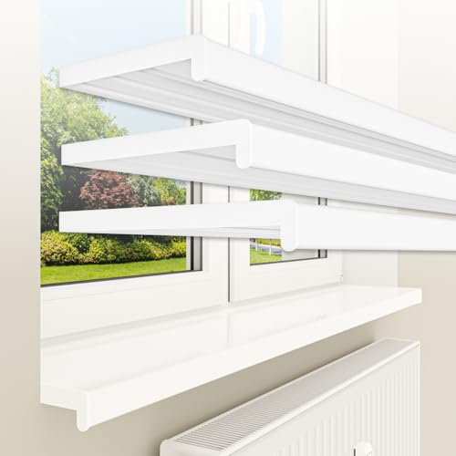HEXIM Fensterbank bis 3 Meter Fensterbrett 25 x 200 cm (glanz) weiß Kunststoff PVC innen Innenfensterbank matt oder glanz DIN EN 13501-1 inkl. Seitenabschluss von HEXIM