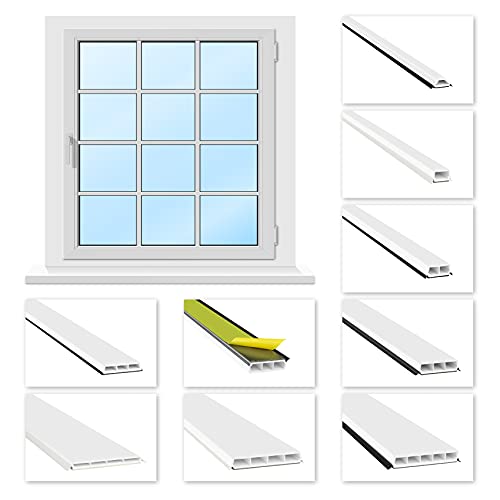 HEXIM Fenstersprossen weiß 1 & 2 Meter - selbstklebende Glassprossen aus PVC Kunststoff, Dichtungslippen(steil & ausgestellt) in grau und schwarz - HJ G22(1000x22x10mm, schwarze Lippe) von HEXIM
