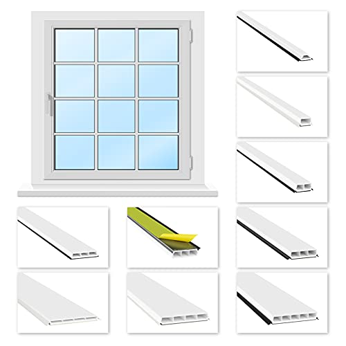 HEXIM Fenstersprossen weiß 1 & 2 Meter - selbstklebende Glassprossen aus PVC Kunststoff, Dichtungslippen(steil & ausgestellt) in grau und schwarz - HJ G35(1000x35x13mm, schwarze Lippe) von HEXIM