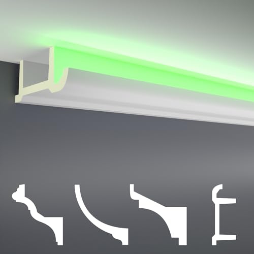 HEXIM LED Stuckleisten Muster - Indirekte Beleuchtung mit Deckenleisten aus PU, leicht & lichtundurchlässig- (20cm LED-17) Stuckprofil Profil von HEXIM
