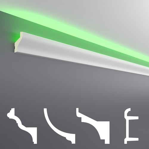 HEXIM LED Stuckleisten Muster - Indirekte Beleuchtung mit Deckenleisten aus PU, leicht & lichtundurchlässig- (20cm LED-20) Stuckprofil Profil von HEXIM