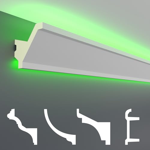 HEXIM LED Stuckleisten Sparpakete - Indirekte Beleuchtung mit Deckenleisten aus PU, leicht & lichtundurchlässig- (10m LED-15) Stuckprofil Profil von HEXIM