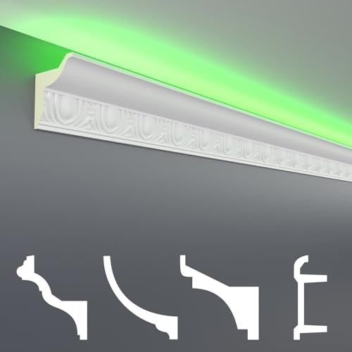 HEXIM LED Stuckleisten Sparpakete - Indirekte Beleuchtung mit Deckenleisten aus PU, leicht & lichtundurchlässig- (10m LED-3) Stuckprofil Profil von HEXIM