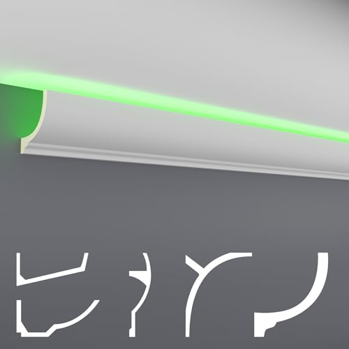 HEXIM LED Stuckleisten Sparpakete - Indirekte Beleuchtung mit Deckenleisten aus PU, leicht & lichtundurchlässig- (2m AB299) Stuckprofil Profil Set von HEXIM